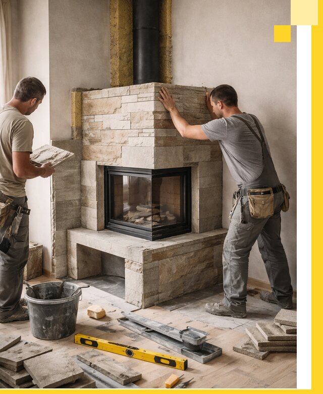 Угловые камины под ключ проект, монтаж и отделка в Мурманске