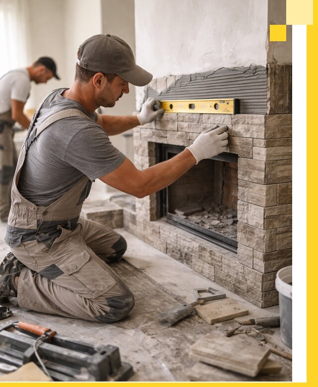 Облицовка каминов в Мурманске, монтаж и отделка натуральным камнем