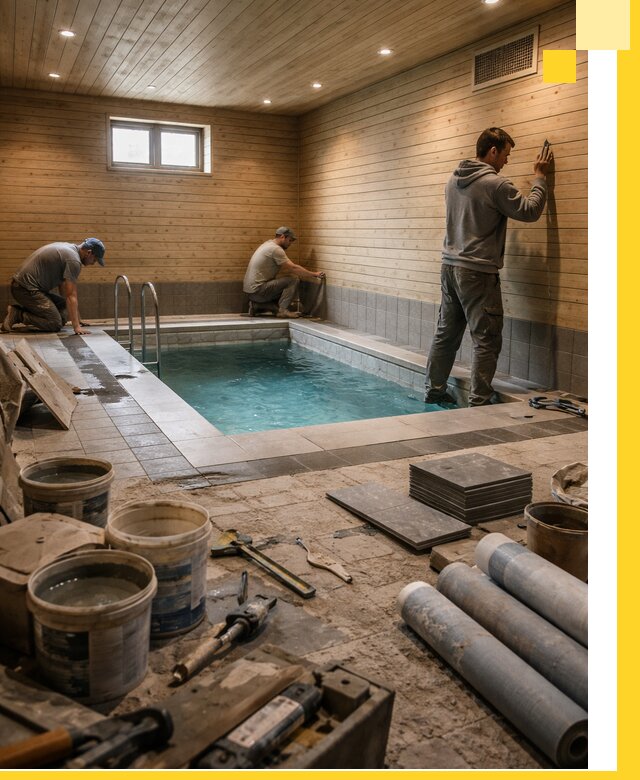 Строительство бани с бассейном и сауной под ключ в Мурманске