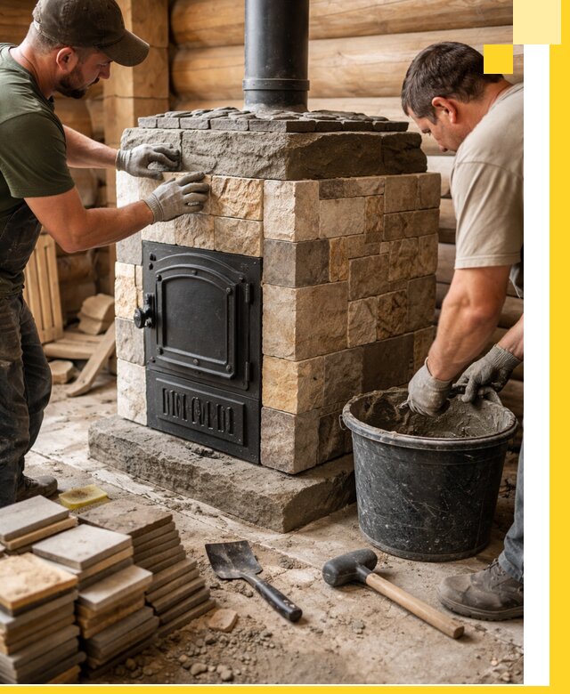 Облицовка банной печи под ключ в Мурманске: камень и плитка