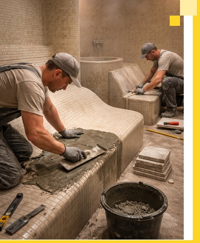 Лежаки для хамама под ключ в Мурманске, проект и монтаж