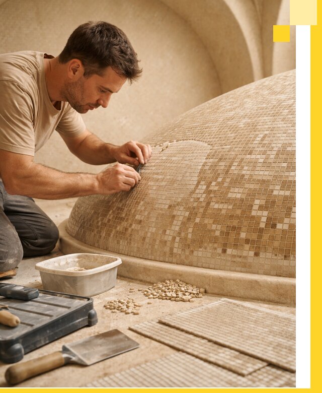 Профессиональная укладка мозаики для хамама под ключ в Мурманске