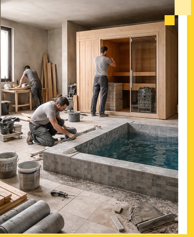 SPA зоны под ключ с бассейном сауной и печью в Мурманске